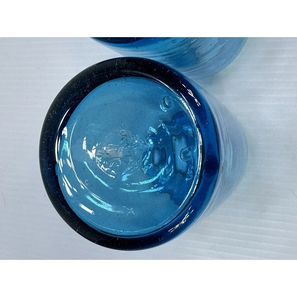 Vintage Hand Blown Blue Glass Vase Made In Mexico Bubbles In The Glass